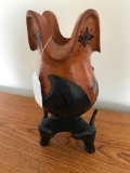 Wood Carved Vase W/Water Buffalo Legs