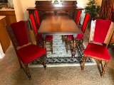 Vintage Oak Table W/Pull Out Ends & (6) Matching Chairs-Made In Germany