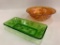 Carnival Glass Deep Bowl & Green Shallow Dish