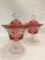(2) Matching Cranberry Glass Lidded Compotes-Nice Quality Glassware