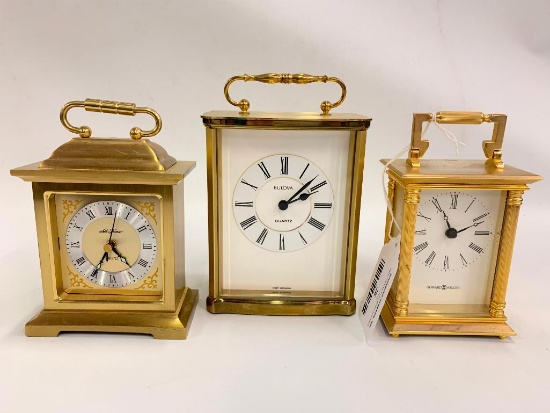 (3) Carriage Clocks: Bulova, Seth Thomas, & Howard Miller