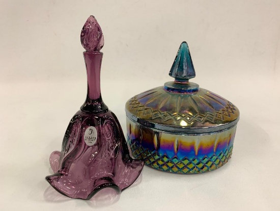 Fenton Purple Bell & Carnival Glass Lidded Candy