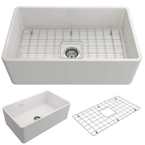 Classico Farmhouse Apron Front Fireclay 30 in. Single Bowl Kitchen Sink with Protective Bottom Grid