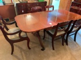 Vintage Mahogany Drop Leaf Table W/5 Leaves & (6) Matching Rose Back Chairs In Duncan Phyfe Style