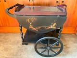 Vintage Hand Painted Tea Cart W/Lift Off Serving Tray & Drop Leaves