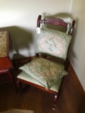 Vintage Sewing Rocker W/Embroidered Seat & Back