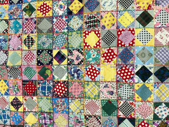 Free Form Handmade Pieced Patchwork Quilt.