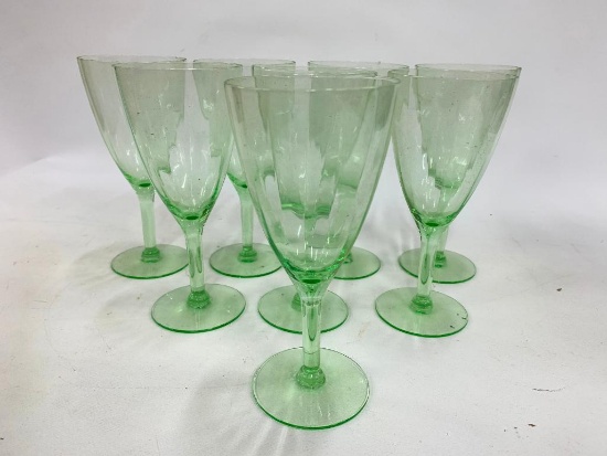Set Of (8) Green Depression Wine/Champagne Glasses