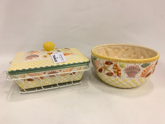 Temp-Tations 2 Qt. Casserole & Matching Serving Bowl Seashell Pattern