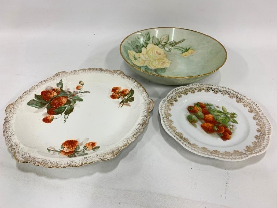 Hand Painted Porcelain Bowl & Strawberry Plates
