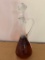 Vintage Etched Glass Wine Decanter W/Applied Handle