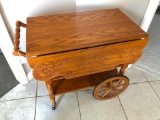 Oak Tea Cart W/Embossed Drop Leaves