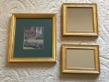 (3) Gold Framed Mirrors & Print