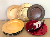 (12) Various Holiday Serving Trays & Wooden Boat