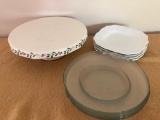 Porcelain Pedestal Cake Stand & Misc. Plates