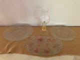 Group Of Holiday Serving Platters & Oil Lamp