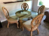 Dining Room Table W/Plate Glass Top & (4) Matching Chairs