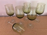 Set Of (6) Vintage Stemmed Glasses From Clear To Green