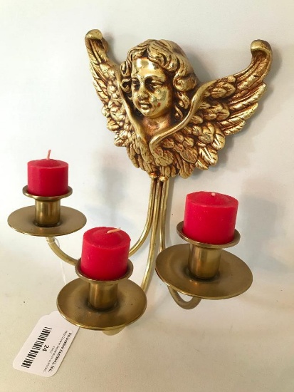 Heavy Cast Candle Sconce W/Angel