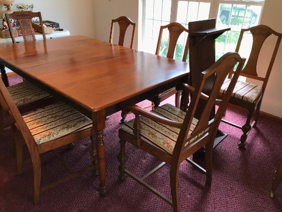 Vintage Heywood-Wakefield Maple Dining Room Table W/1 Leaf & (6) Chairs