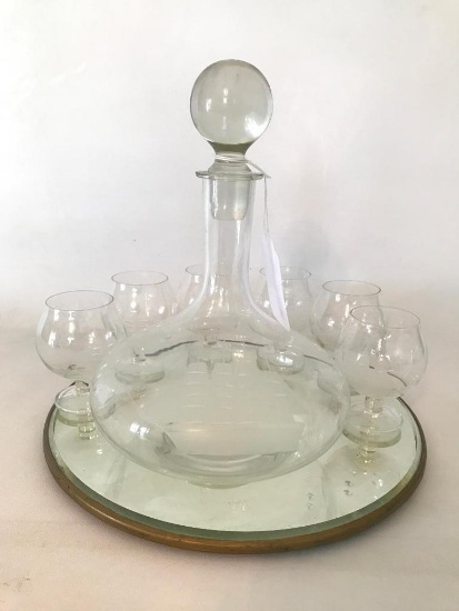Classic Ships Decanter W/(6) Matching Glasses