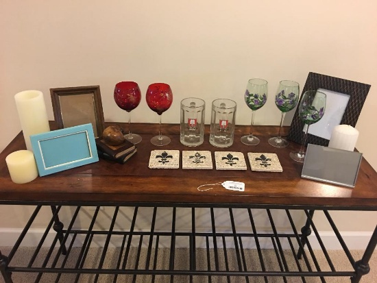Group of Picture Frames, Glasses and Candles