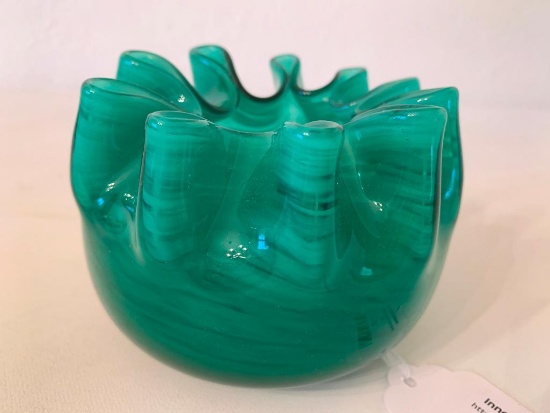 Vintage Hand Blown Art Glass Rose Bowl W/Ruffled Rim