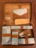 Vintage, Toiletry Set, Metal Holders with Leather Case