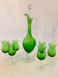 Vintage Glass Wine Decanter W/6 Matching Glasses