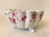 Vintage Porcelain Tri-Footed Bowl W/Red & Yellow Roses