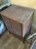 Wooden Record Cabinet and Group of Big Band 78 RPM Records