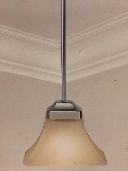 Hampton Bay Nove Mini-Pendant Fixture. Brushed Nickel w/Lamina Blanca Glass Shade.