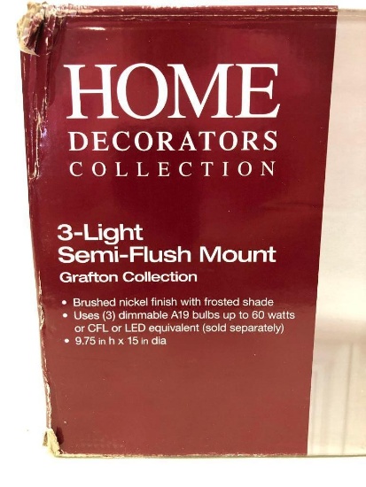 Home Decorators Collection 3-Light Semi-Flush Mount Grafton Collection Brushed Nickel