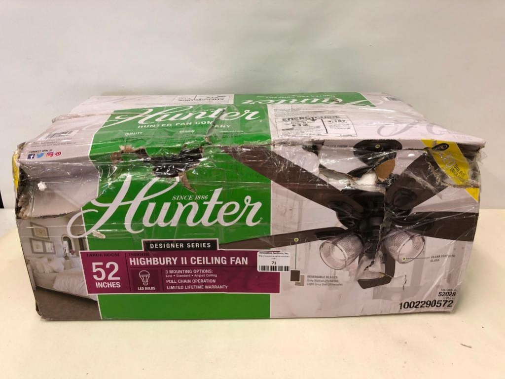 Hunter 52 Inch Highbury Ii Ceiling Fan With Reverable Blades