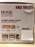 3-Light Vanity Fixture Pommercy Place Collection.Home Decorations. Frosted Glass Shade w/Glass beads