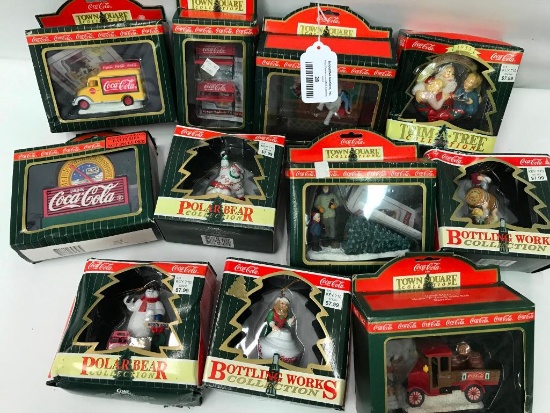 Collection Of (11) Coca Cola Ornaments & Figures In Boxes