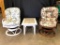 Two Rattan Chairs and a Hand Made Wood Table with Tile Center