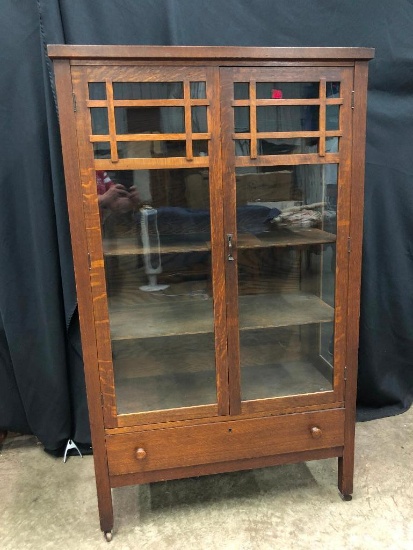 Antique Mission Oak China Cabinet