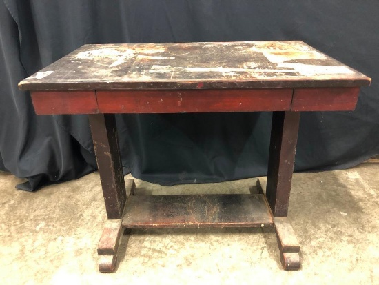 Veneered Library Table, 38 Inches Wide and 24 Inches Wide, Pretty Rough