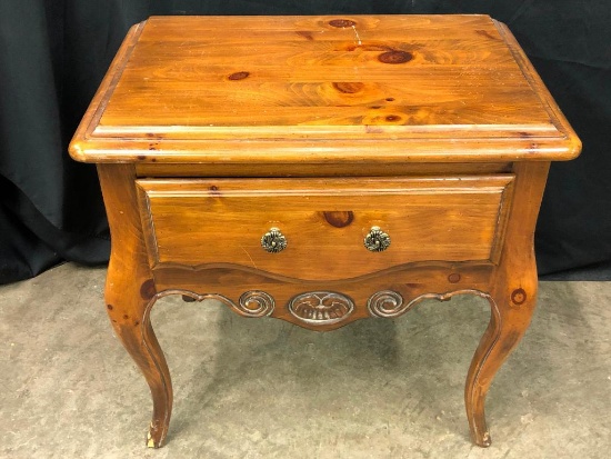 Ethan Allen Pine Nightstand, With Some Leg Wear on Front Legs, Knobs Have Been Replaced