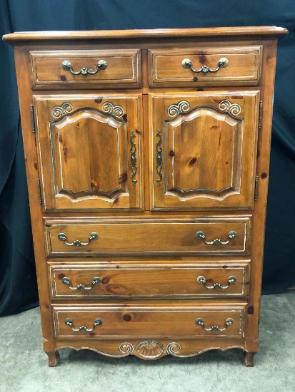 Ethan Allen Pine Armouire, It has some wear and scratching from years of use.