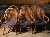 (6) Oak Arm Chairs With Curved Backs & Padded Seats