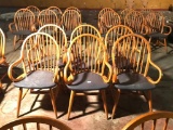 (6) Oak Arm Chairs With Curved Backs & Padded Seats