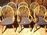 (6) Oak Arm Chairs With Curved Backs & Padded Seats