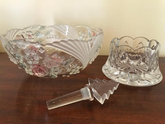 Glassware: Center Bowl, Wine Bottle Holder, & Christmas Tree Stopper