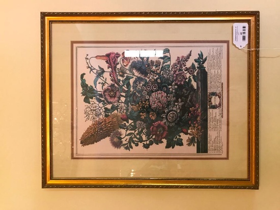 Vintage Framed & Matted Floral Prints W/Different Months-This One Is August