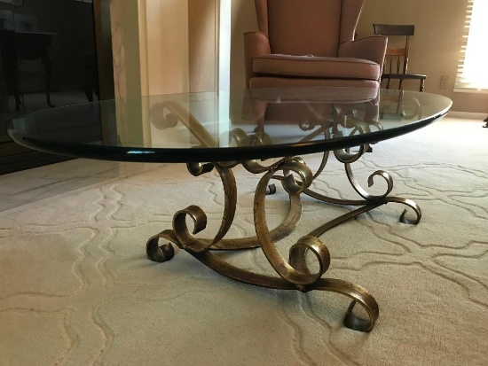 Oval Wrought Iron & Plate Glass Coffee Table