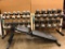 Two Weider DB36 Dumbell Racks with 15-65lb Dumbells and a Golds Gym Adjustable Bench