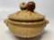 Pottery Lidded Bowl W/Acorn Finial & incised Oak Leaves