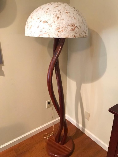 Contemporary Hand Sculptured Wooden Floor Lamp From Larry Brown Studios
